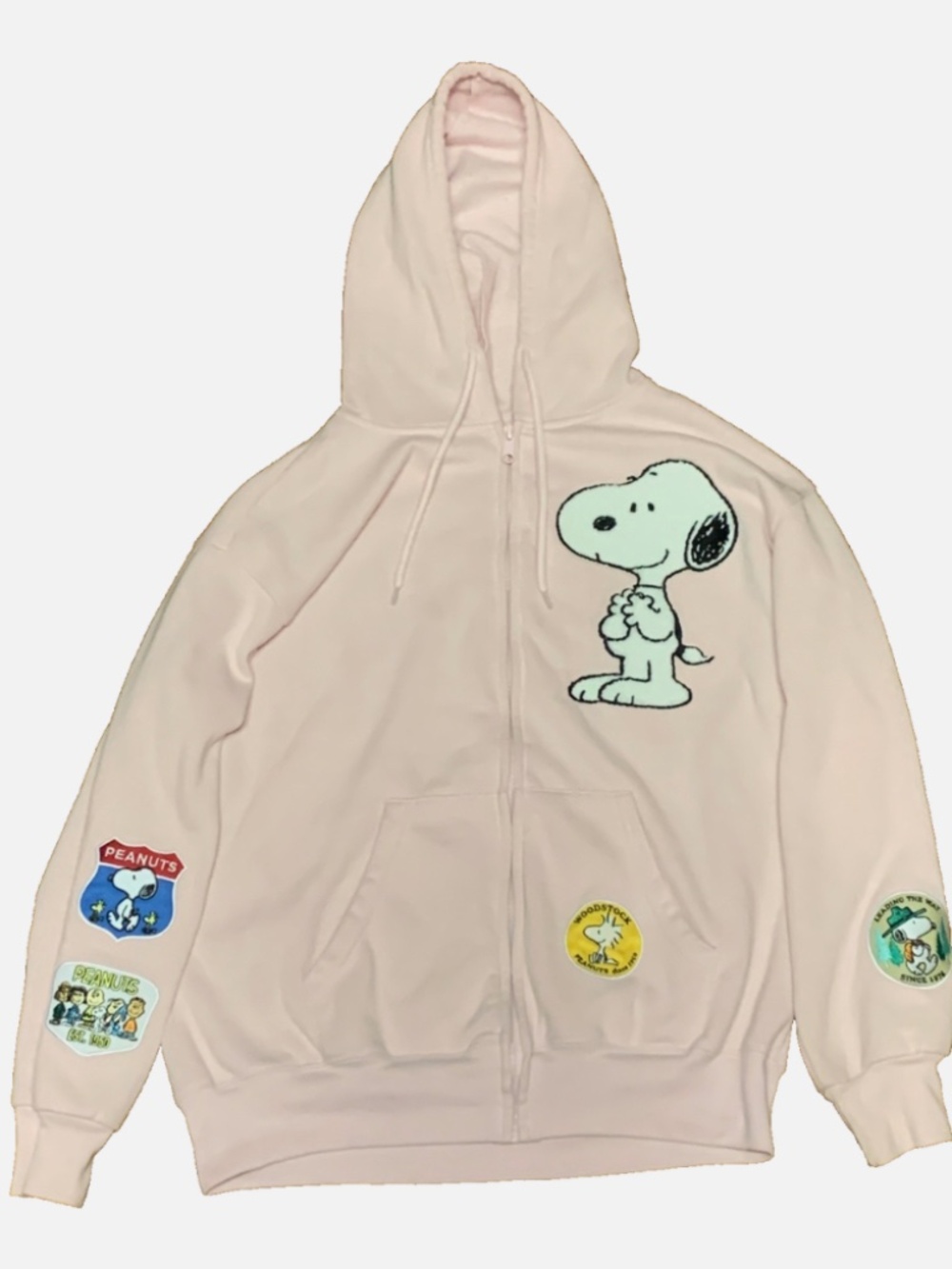 Peanuts Snoopy Sweatshirt Hoodie Woodstock Women’s Size M Full Zip Pink